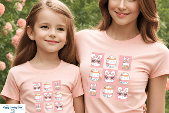 Cute Easter Bunnies Eggs Graphics for T-Shirt Designs