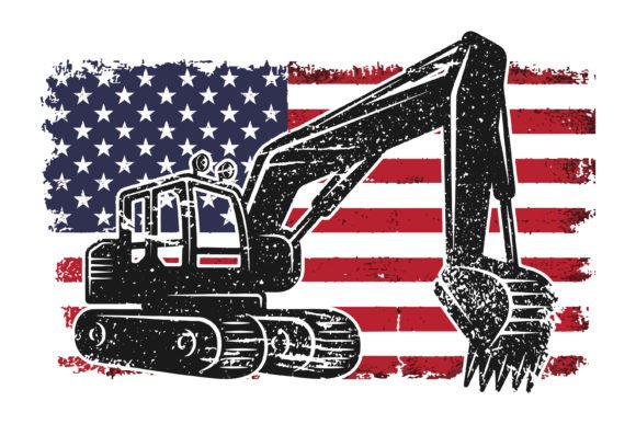 Excavator Patriotic Day Flag Design for T-Shirt Graphics