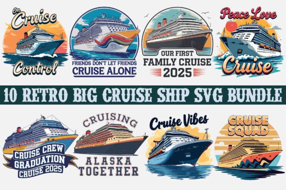 Retro Big Cruise Ship SVG Bundle: Graphics & T-Shirt Designs