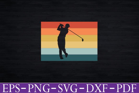 Retro Golfer Swing Vintage Sunset Graphics for T-Shirt Designs